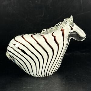 Vintage Murano Style Art Glass Zebra Figurine Hand Blown Striped Horse Sculpture
